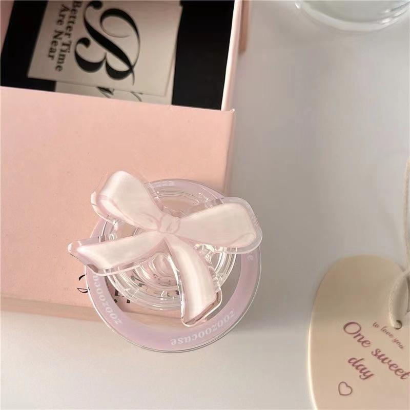 Магнитный розовый чехол-бантик для телефона с держателем Для iPhone 11 12 13 14 15 16 17 Pro max