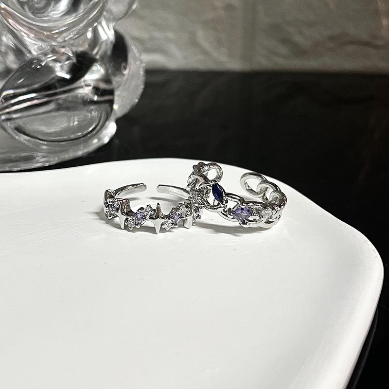 Нишевый Дизайн Алмазная Инкрустация Циркон Манговая Цепь Открытое Кольцо Продвинутое Ощущение Французское Регулируемое Штабелируемое Кольцо Женское