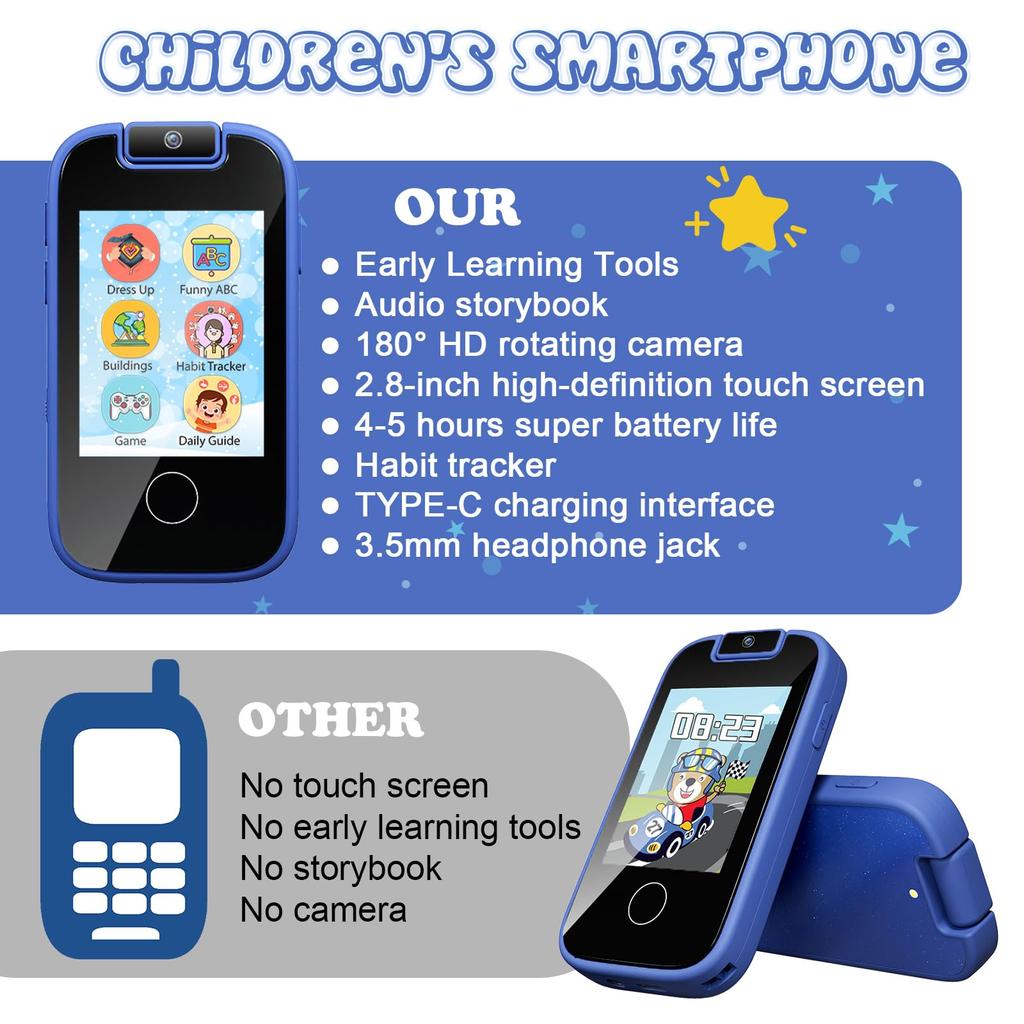 AYATAHA детский телефон игрушка для девочек 4-12 лет рождественский подарок на день рождения сенсорный экран детский умный детский телефон игрушка телефон с флип-камерой видеозапись