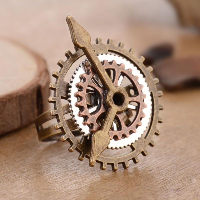1pcs Punk Retro Charm Steampunk Gear Fingering Vintage 3 Rings Watch Clock Copper Rings