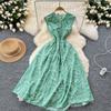 French dress summer fashion waist V-neck sleeveless slim print big pendulum retro dress