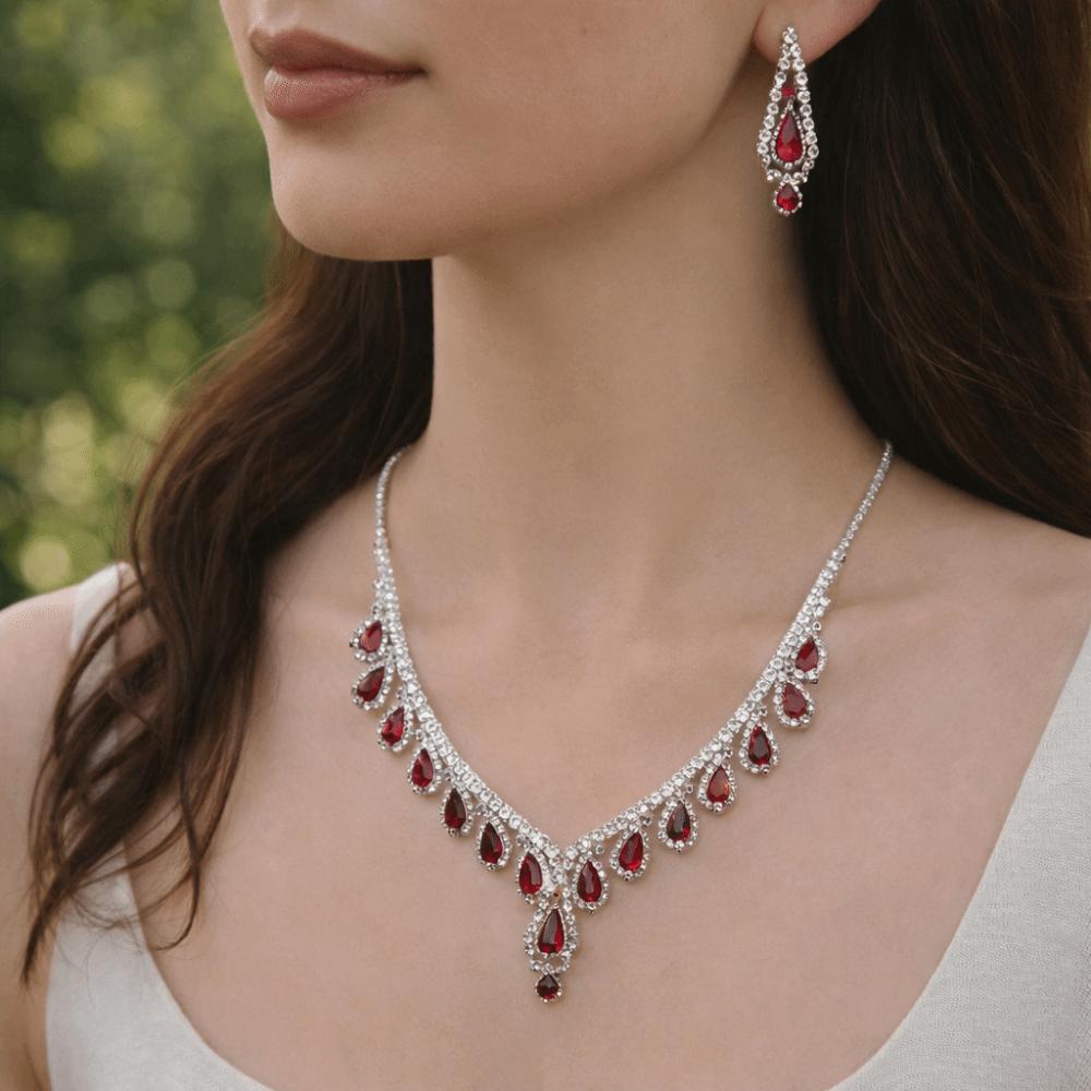 Crystal Water Drop Necklaces Geometric Pendant Necklace Earrings Set  Evening Dress