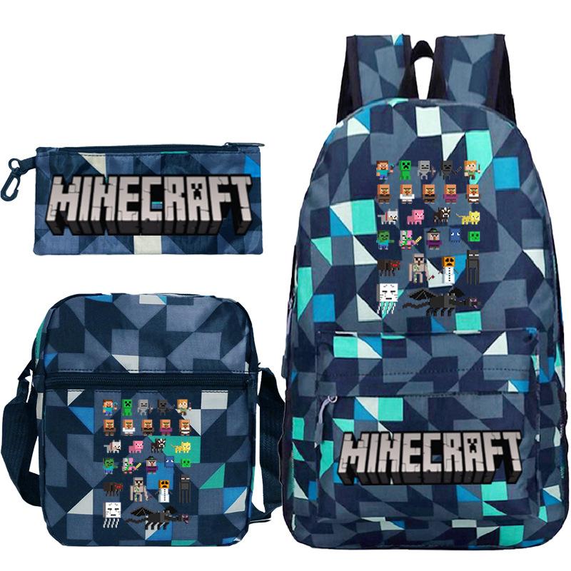 Школьная сумка Minecraft для начальной и средней школы Детский рюкзак Рюкзак Сумка через плечо Пенал Набор из трех предметов