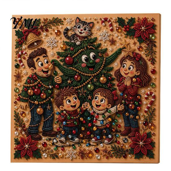 DIY Decorative Wall Ornaments Christmas Faux Pearl Art Kit, Rhinestone Painting 8" x 8", Cartoon Projects Snowman Animal Diamond Craft Kit for Adults,