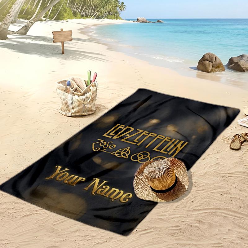 Led Zeppelin Custom Beach Towel, Print Your Name Text Lightweight Absorbent Towel for Swimming Travel