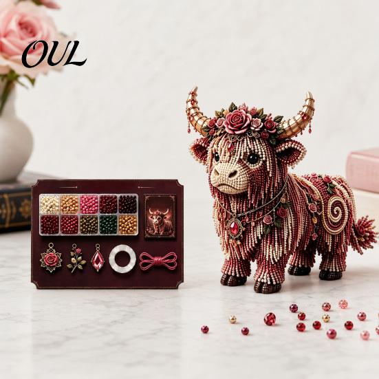 Bead Art Project Highland Cow Kit, Mythical DIY Craft Tiny Decorative 3D Beaded Animal, for Adults Teens Handmade Gift Ornament Kit
