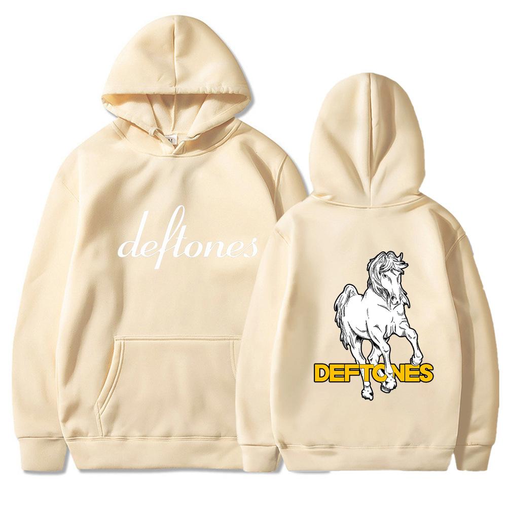 Худи Deftones Спереди Логотип Шрифтом + Сзади Белая Лошадь Графика Рок Мерч Ну-метал 90-е Винтаж Унисекс Топ