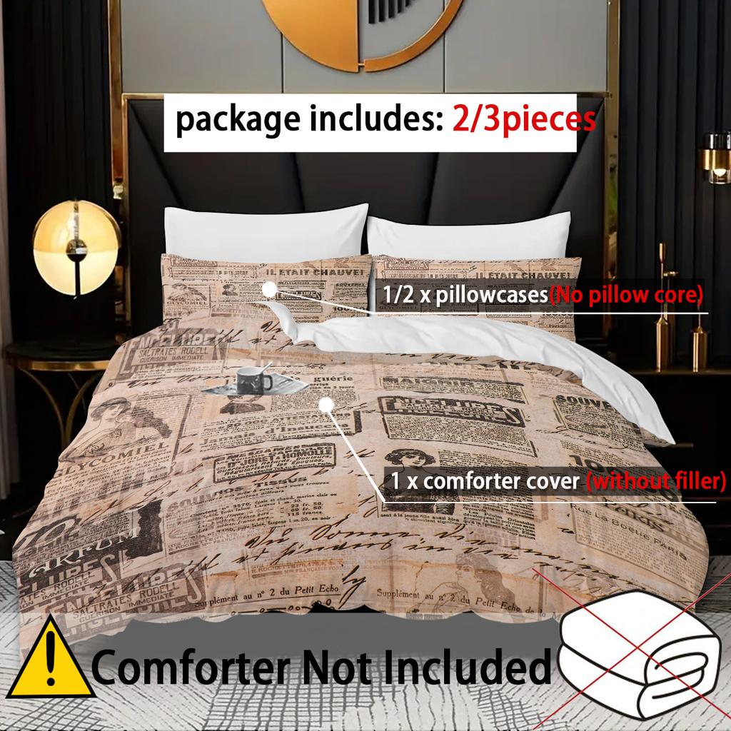 3D Printed Duvet Cover With Old Newspaper Patterns, Simple Style, Luxurious Bedding, Soft And Comfortable Duvet Cover, Pillowcas