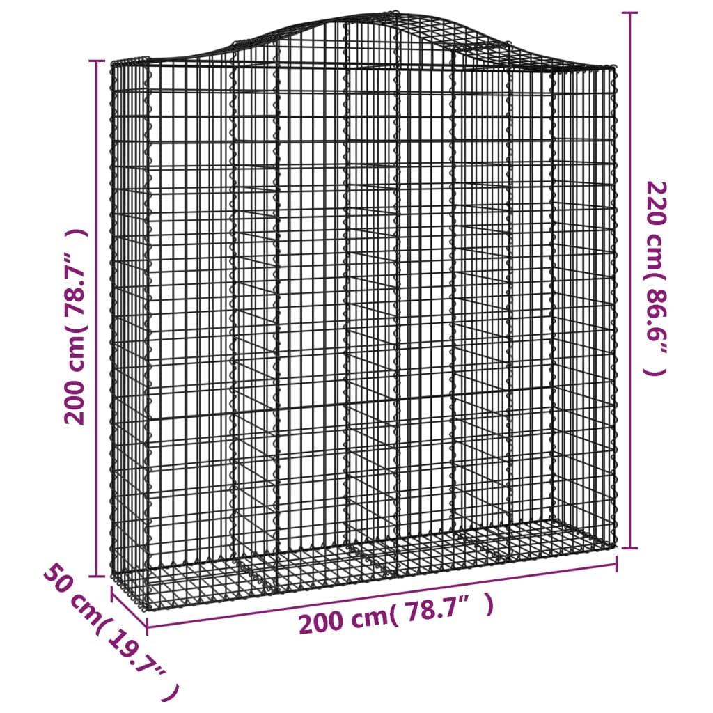 Gabion with High Arch 200x50x200 220 cm Galvanized Iron