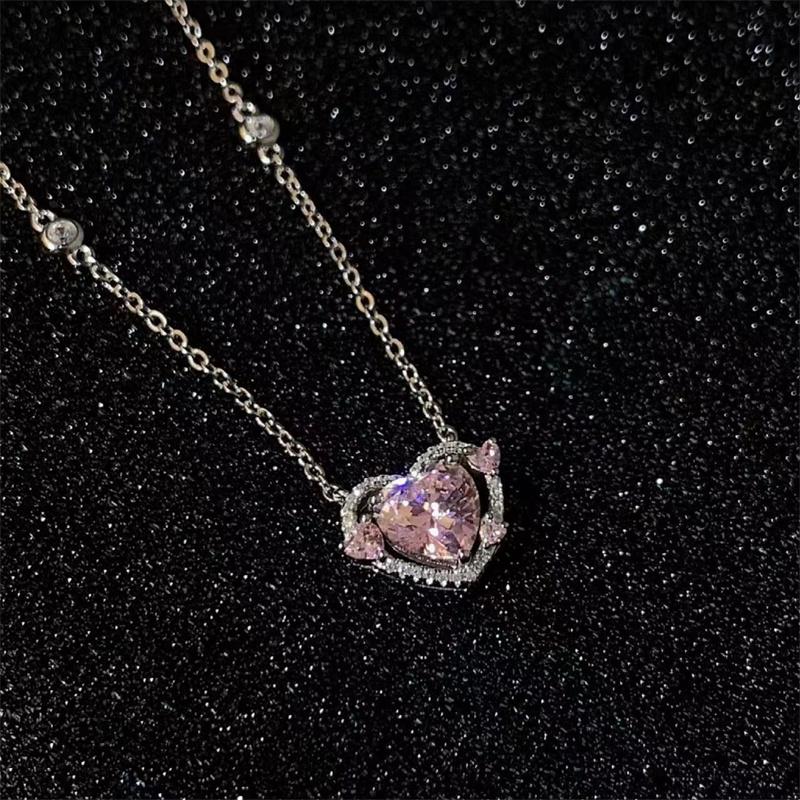 Цирконий Сердце Подвеска Ожерелья Y2K Розовое Сердце Дамы Девушки Элегантные Ключицы Цепочка Женщины Ювелирные Изделия Подарки