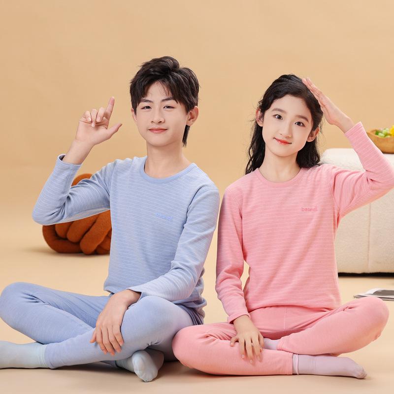 "Children’s Warm Plush Autumn Pajama and Thermal Underwear Set for Students and Teens"