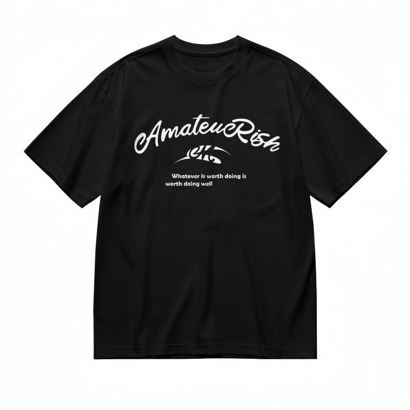 Men's T-shirt With White AMATEURISH Graphic Unisex Black Cotton Tee Summer