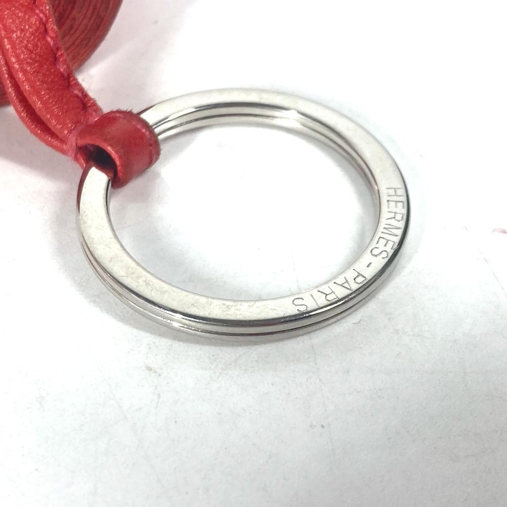 HERMES fringe Carmen Bag Charm Key Ring Key Holder Leather Red/SilverHardware