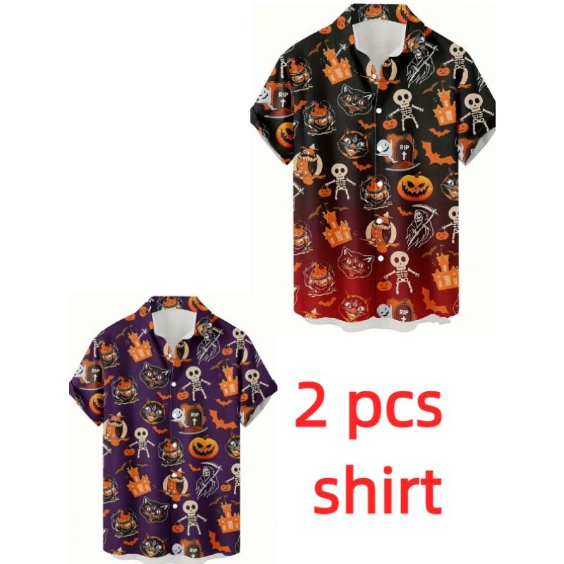 Fashion Skeleton Ghost Pumpkin Printing Shirt Hawaiian Beach Vacation Clothing Men's Street Style Halloween Shirt Daily Men's and Women's Shirt