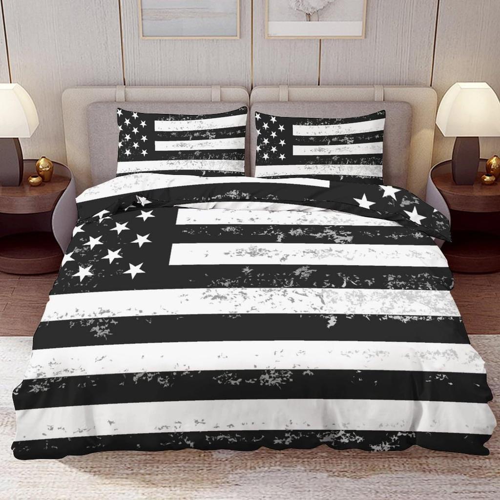 Home Textiles American Flag Three-piece Vintage Digital Printed Quilt Pillowcase Bedding