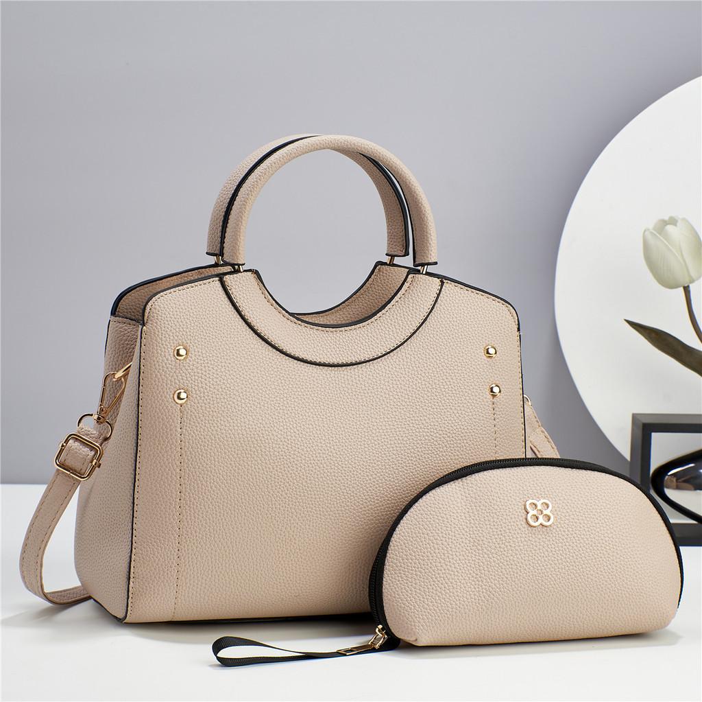 Pu Solid Color Pattern Tote Handbag With Zipper Pockets For Daily Use