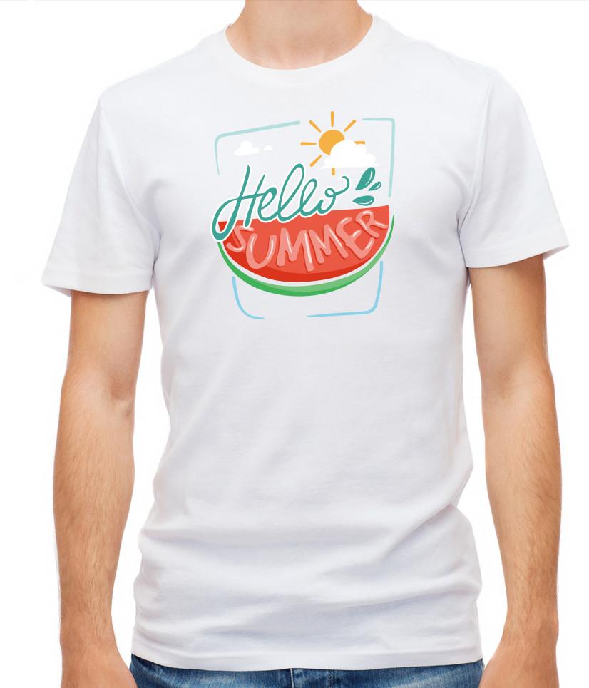 Hello Summer Watermelon Logo Short Sleeve White T Shirt Mens Womens Tees Top Men F425