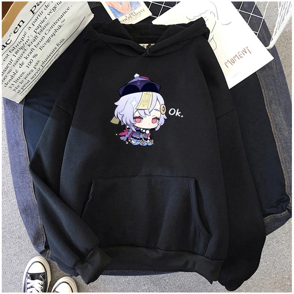 Kawaii Genshin Impact Qiqi 2D принт Мужская хлопковая толстовка с капюшоном Повседневный пуловер большого размера Популярная уличная модная тенденция Мужская одежда