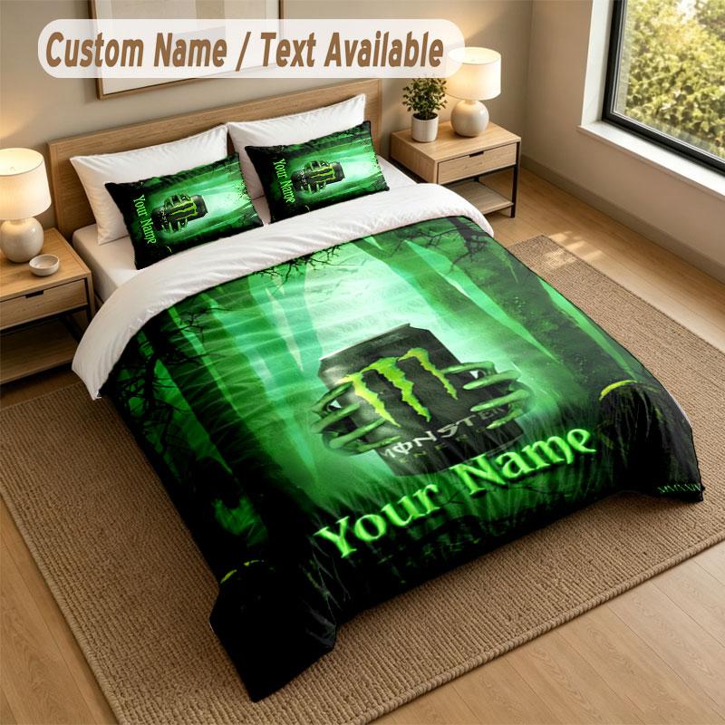 Bedding Set 1 Duvet Cover 2 Pillowcases Monster Energy Print Soft Bed Linen Bedroom Decor