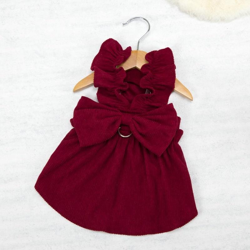Vintage Corduroy Pet Dog Dress Cute Bow Dog Ruffle Skirt Suspender Puppy Clothes Luxury Princess Cat Dress Pet Vest Dog Costume