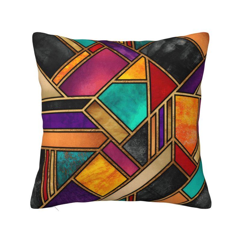 Colorful Mountains With Geometric Shapes Cushion Cover x cm Polyester Velvet Throw Pillow Case For Sofa Bedding Pillowslip