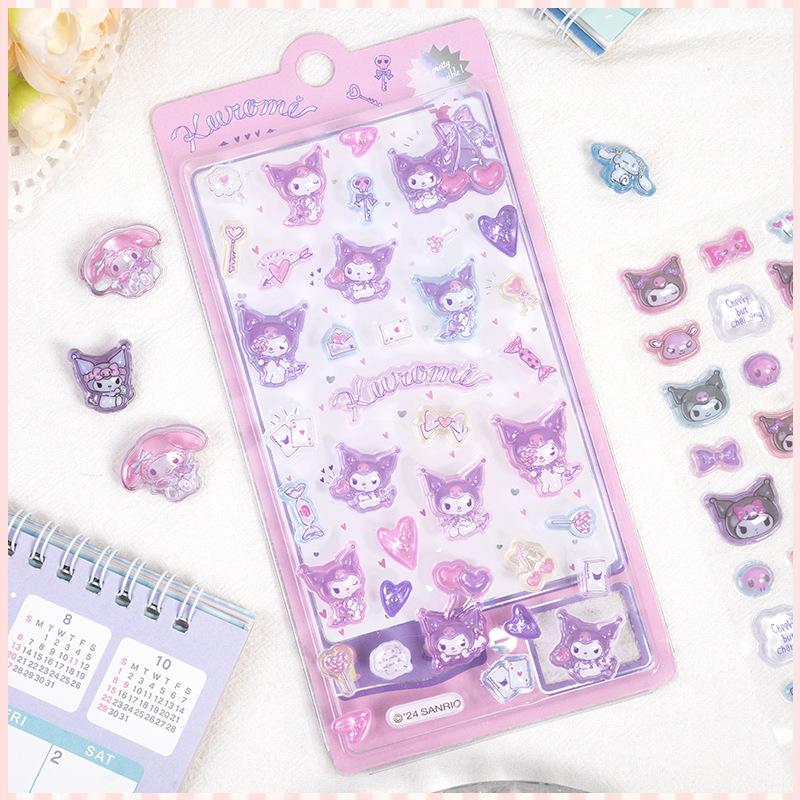 Genuine Kawaii Kuromi 3d Embossed Fun Stickers Cute Crystal Diy Phone Case Decoration Stickers Student Account Stickers Gifts
