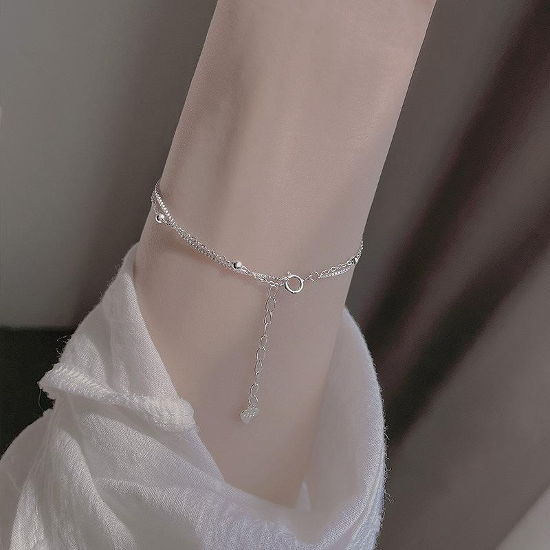 Sterling Silver S925 Silver Bracelet Women's New Flower Bracelet Korean Trend Fashion Temperament Zircon Cherry Blossom Double Layer Bracelet