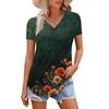 Women's Fashion Casual Short-Sleeved Floral Print T-Shirt Shirt Temperament Shirt V-neck Top