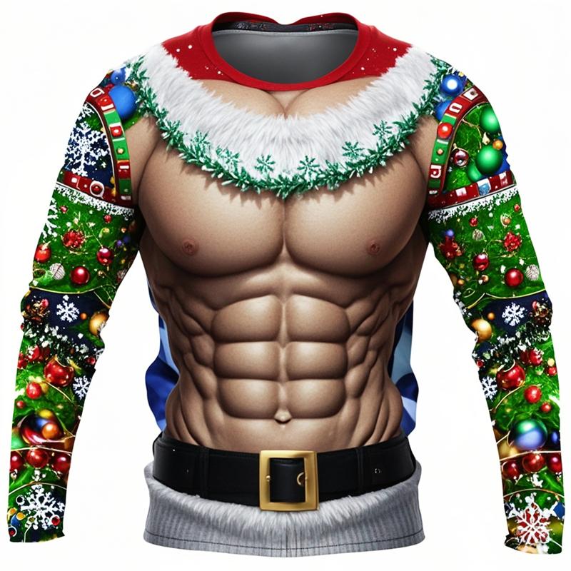 Мускулистые рождественские футболки мужские топы повседневные свободные уличные 3D-принты уродливые рождественские футболки с длинным рукавом спортивная футболка одежда Y2k