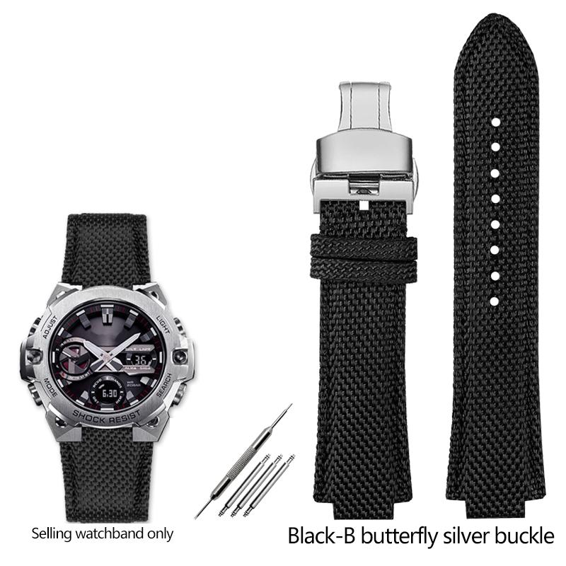 ONENew Нейлоновый холщовый ремешок для часов с кожаным дном для серии Casio Edifice GST-B400 EFB-680 ECB-10D Ремешок для часов Силиконовый ремешок БраслетMN