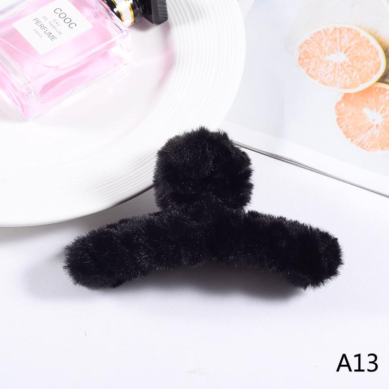 Женский коготь для волос, плюшевый зажим, милый корейский осенне-зимний однотонный, элегантный, акриловый, пушистый