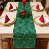 Green Christmas Tree Table Runner 13x72 In Soft Plush Faux Fur Jacquard Table Runner for Holiday Kitchen Dining Table Decor