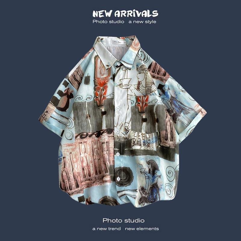 Летняя корейская ретро-цветочная свободная рубашка для пары - модный мужской топ с коротким рукавом