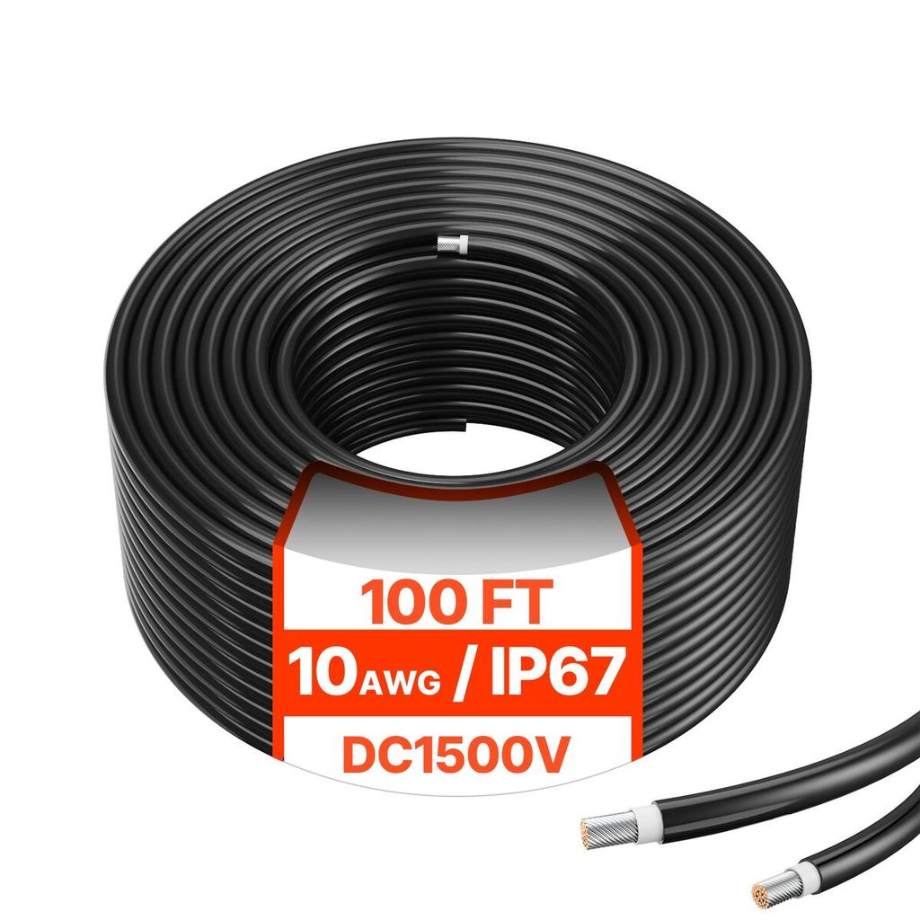30.48m/100FT Solar Panel Extension Cable 6mm²/10AWG Waterproof PV 6mm² Cable Black