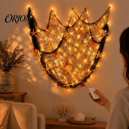 Сезонное тематическое украшение Рыболовная сеть Настенное украшение, Освещенное прибрежное искусство, Светящаяся декоративная сеть для подвешивания в спальне для пляжного домика
