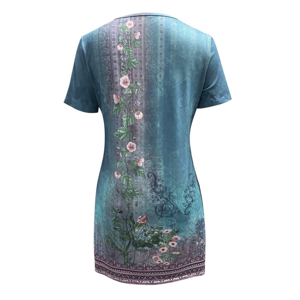 Женское платье с V-образным вырезом и пуговицами, женское лоскутное платье с цветочным принтом, длинное платье с короткими рукавами