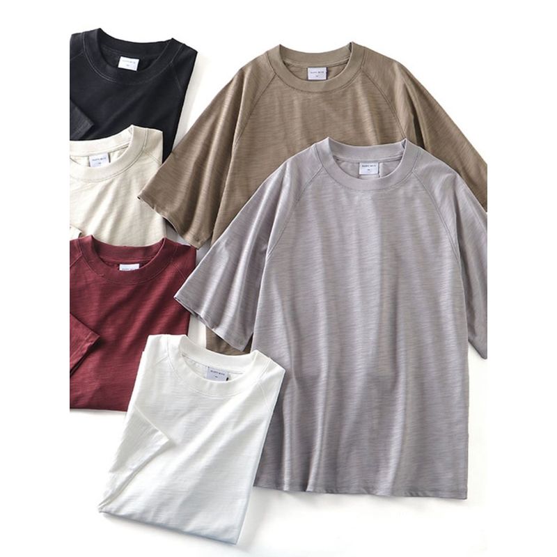 Slub Cotton T-shirt Men's Short Sleeve Summer Pure Cotton Heavy Weight American Retro Bottoming Shirt Export Export Cotton T-shirt