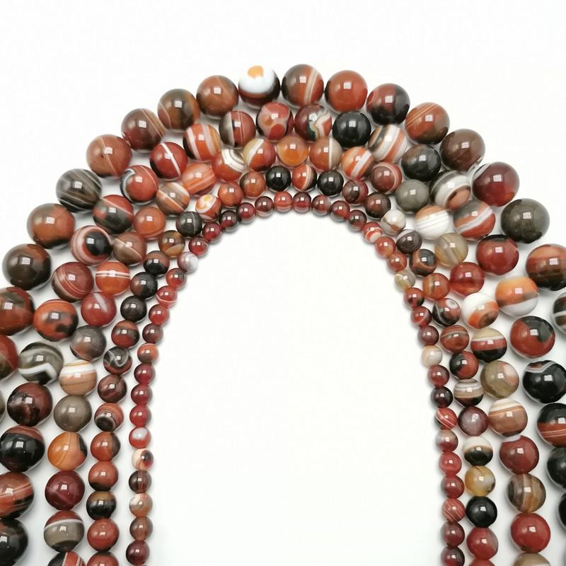 Natural Dream Coffee Black Lace Stripe Agates Round Loose Beads 6 8 10 12 14 16MM Pick Size For Jewelry Making