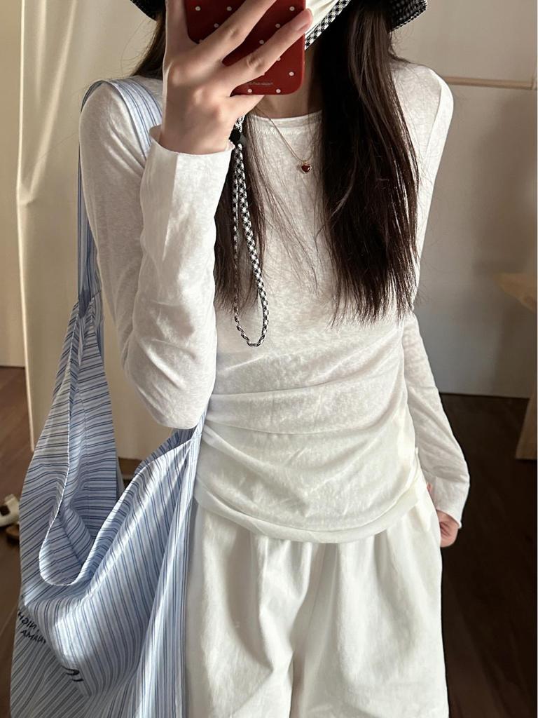 Белая солнцезащитная блузка: Женская коллекция весна/лето 2025, слегка прозрачная, трикотажная, с длинным рукавом, сексуальный топ.