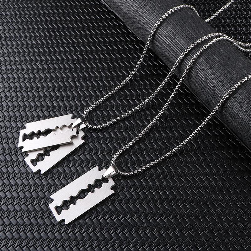 Titanium Steel Blade Pendant Men's Necklace Simple Long Sweater Chain Men's Pendant Jewelry Geometric Pendant