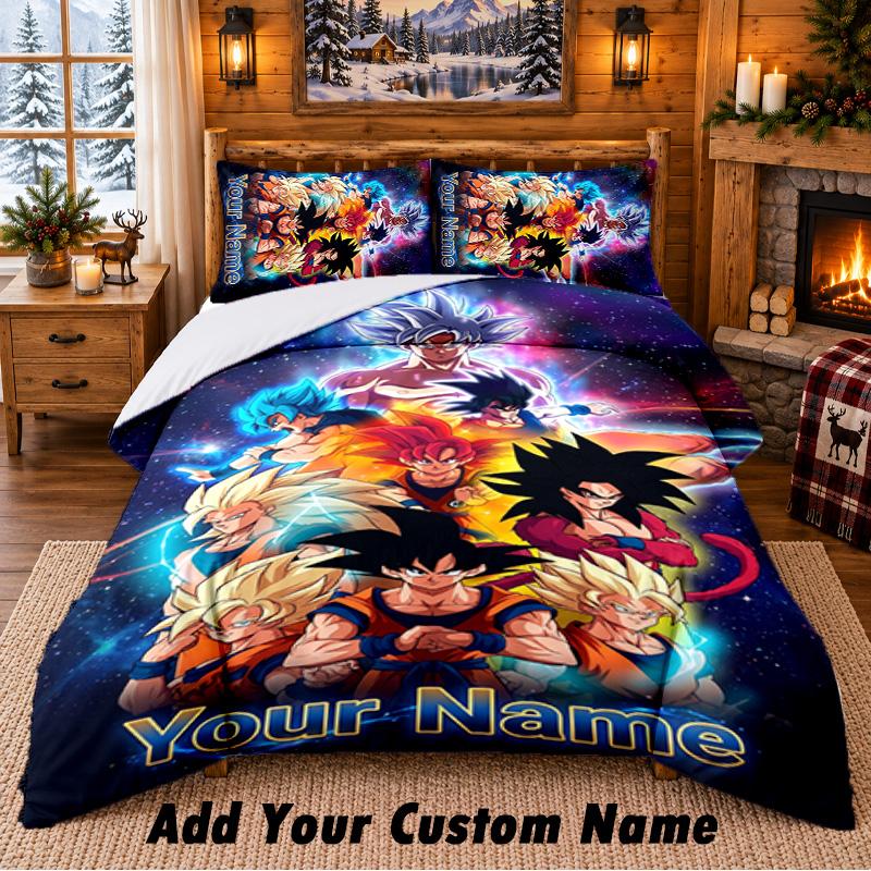 Dragon Ball Custom Name 3Pcs Bedding Set 1 Bed Sheet 2 Pillowcases Bedroom Home Decor