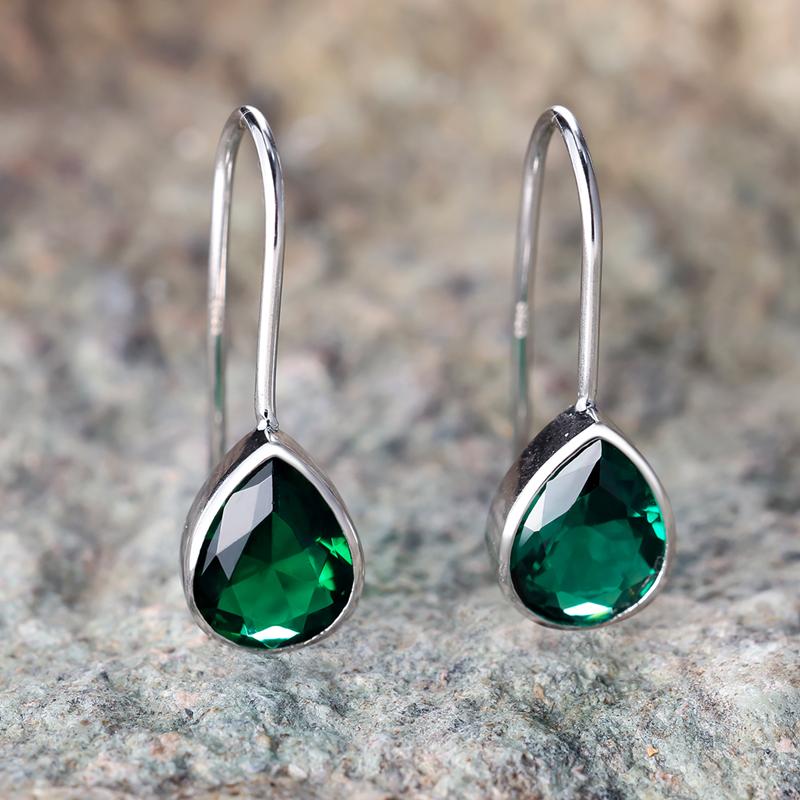 Простые зеленые серьги-капли для женщин, настоящее серебро S925, ювелирные украшения, подарки на годовщину свадьбы или помолвки