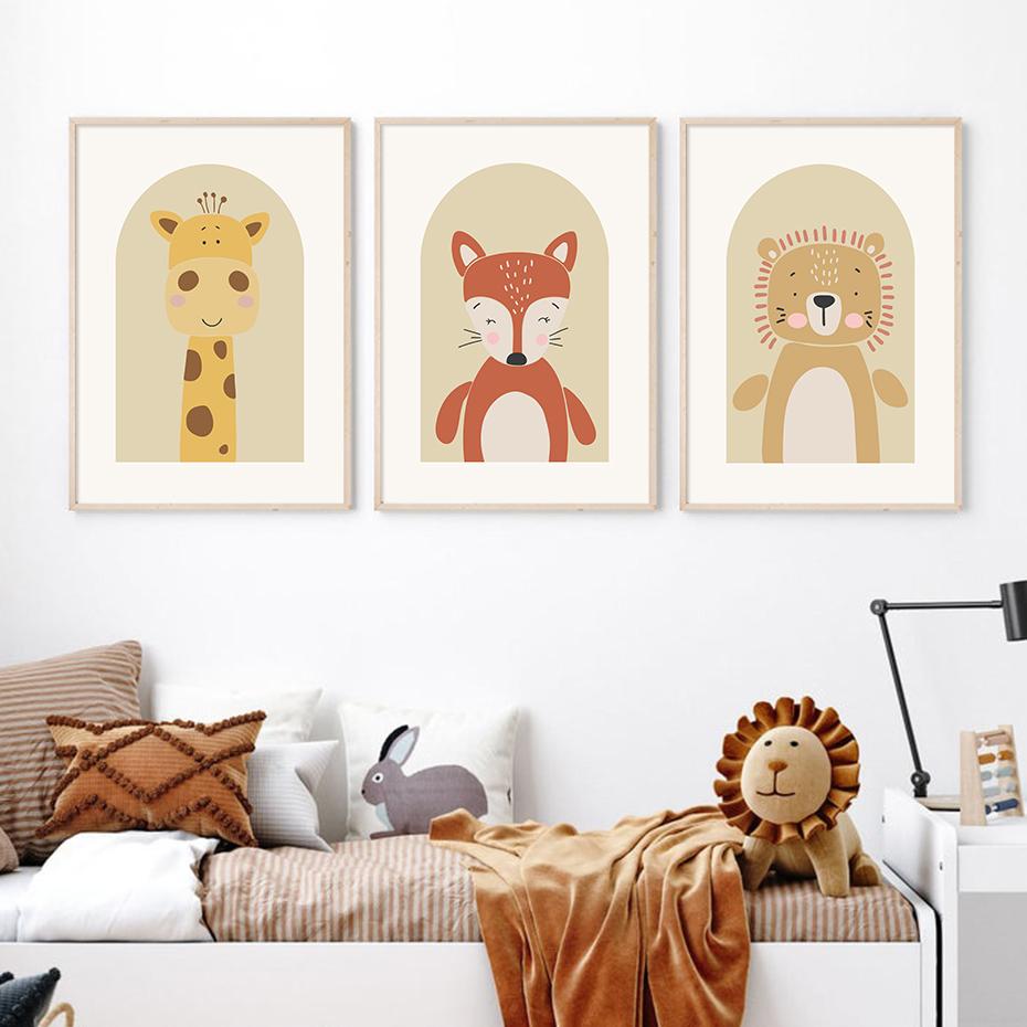 Мультфильм милый лев бегемот медведь жираф животные детские плакаты принты холст картины настенные художественные картины детская комната домашний декор