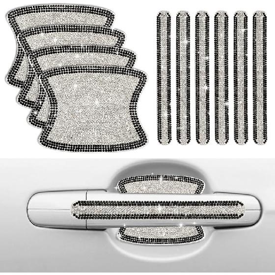 Crystal Car Door Handle Scratches Protector - 10PCS Silver Rhinestone Stickers - Bling Auto Accessories For Women
