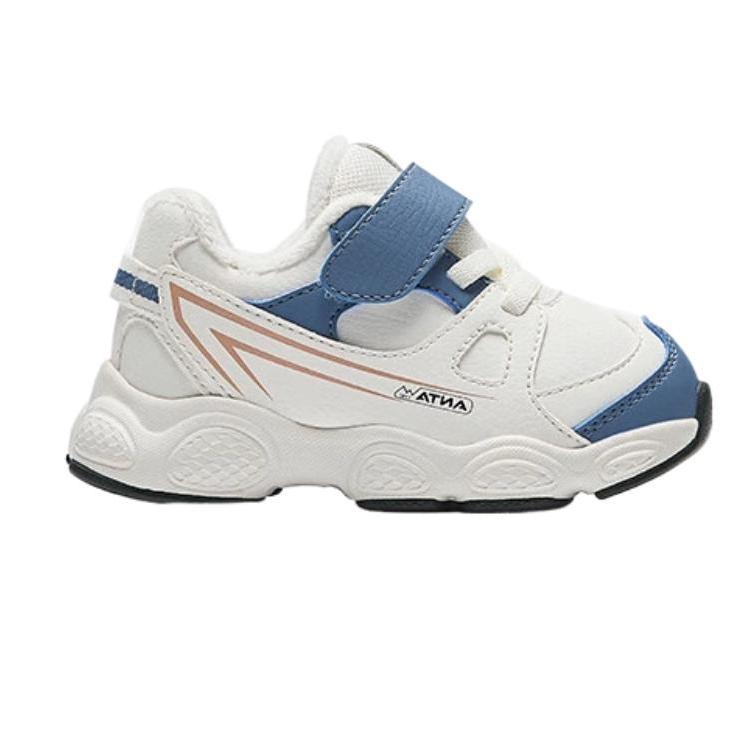 Anta Kids Synthetic Leather Comfortable Soft Sole Non-Slip Warm Low-Top Walking Shoes Baby Shoes Ivory-White Dusty-Blue 312440070N-1
