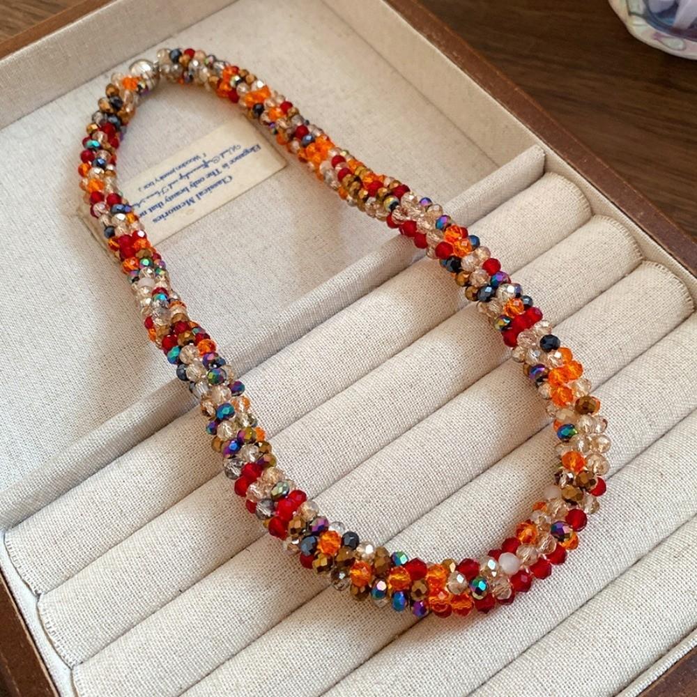 Colored Glass Bead Vintage Ethnic Glass Necklace Neck Jewelry Retro Lovers Choker Holiday