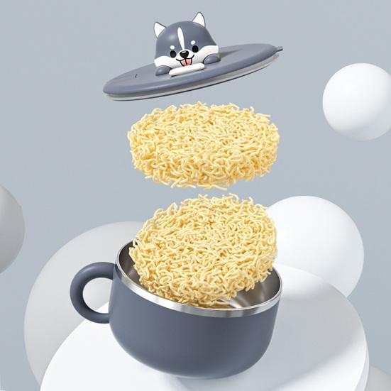 Миска для лапши с крышкой Чаша для рамэна из нержавеющей стали Салатница для общежития Держатель для офисного телефона Термостойкие ручки Двухслойные нержавеющие