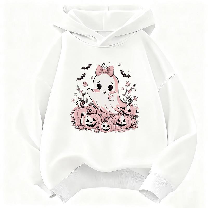 Autumn Hoodies for Boys Girls Casual Sweatshirt Kids Clothes Tops Long Sleeve Hoodie Pink Pumpkin Ghost Printed Hooded Pullover