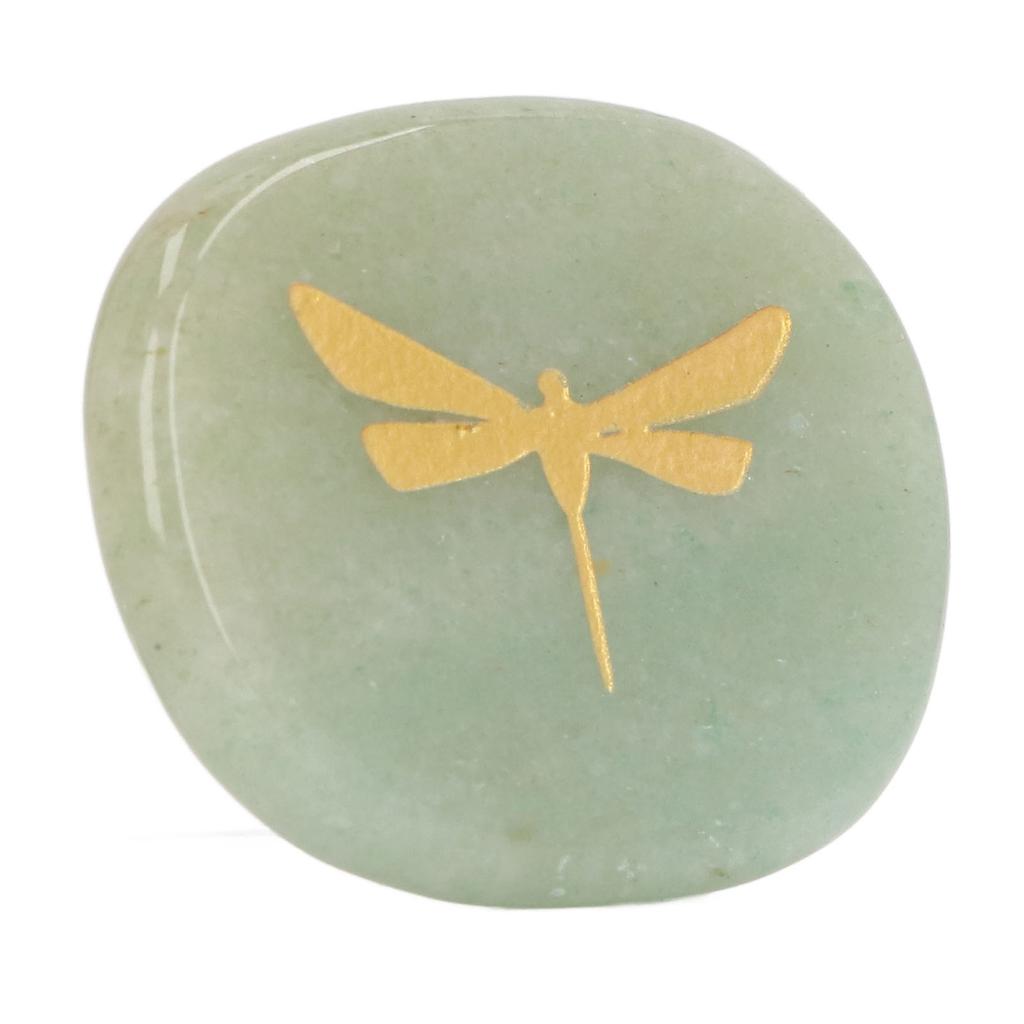 Thumb Worry Stone Nature Crystal Gold Dragonfly Surface Carving Relaxing and Soothing Balance Stone Type 2