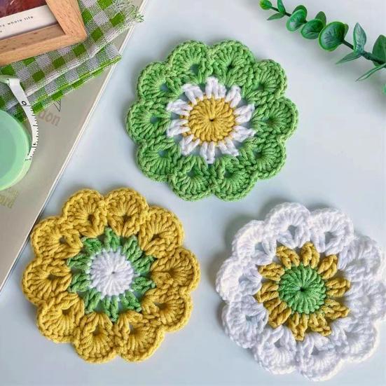 Handmade Crochet Flower Coaster Heat-Resistant Cup Mat for Mugs Glasses Soft
